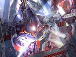  artist_request concept_art eva_01 glowing glowing_eyes ibuki_maya labcoat machinery mecha monster neon_genesis_evangelion 