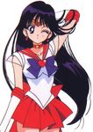  :o bishoujo_senshi_sailor_moon black_hair gloves highres hino_rei long_hair official_art purple_eyes sailor_mars tsurime very_long_hair wink 