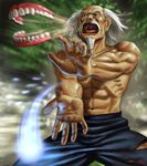  beard commentary_request dentures facial_hair flying_dentures foreshortening hands kamehameha male_focus matataku old_man original pun solo white_hair 