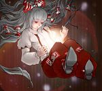  bow fujiwara_no_mokou glowing hair_bow long_hair long_sleeves rosering_(unica) shoes solo touhou 