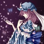  breasts bug butterfly cherry_blossoms ghost hat highres insect japanese_clothes large_breasts mako1984 petals pink_eyes pink_hair saigyouji_yuyuko solo touhou 