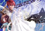  adol_christin angel angel_wings blue_hair bow falcom feena feena_(ys) freya freya_(ys) goddess long_hair official_art purple_hair reah reah_(ys) red_hair ring_blade scenery sword very_long_hair weapon wings ys ys_origin 