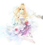  bare_shoulders blonde_hair blue_eyes bridal_veil bride crown dress flower gloves high_heels holding_hands jewelry long_hair macross macross_frontier mooche necklace out_of_frame pantyhose ring sheryl_nome shoes shoes_removed single_earring sitting sleeveless smile solo_focus strapless strapless_dress veil wedding_dress white_gloves 