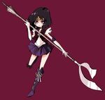  back_bow bishoujo_senshi_sailor_moon black_hair bob_cut boots bow brown_bow choker cross-laced_footwear elbow_gloves full_body gloves holding holding_spear holding_weapon knee_boots lace-up_boots magical_girl maromi_(am97) pleated_skirt polearm purple_eyes purple_footwear purple_sailor_collar purple_skirt ribbon sailor_collar sailor_saturn sailor_senshi_uniform short_hair silence_glaive simple_background skirt solo spear star star_choker tiara tomoe_hotaru weapon white_gloves 