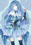  absurdres bad_id bad_pixiv_id blue_eyes blue_hair bow bowtie dress flower gloves hatsune_miku highres long_hair smile solo stari thighhighs twintails very_long_hair vocaloid 