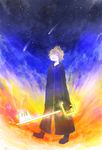  black_coat_(kingdom_hearts) blonde_hair cloak closed_eyes dicu gloves highres keyblade kingdom_hearts male_focus md5_mismatch roxas solo 