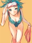  ac_japan bad_id bad_pixiv_id bent_over breasts cleavage diving_mask flippers genderswap genderswap_(mtf) green_eyes green_hair large_breasts maeya_susumu personification sketch solo swimsuit tadai_manbou 