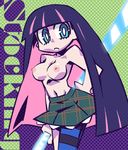  bad_id bad_pixiv_id blue_eyes blue_hair breasts cannsk character_name katana medium_breasts multicolored_hair navel nipples official_style panty_&amp;_stocking_with_garterbelt pink_hair plaid plaid_skirt polka_dot polka_dot_background skirt solo stocking_(psg) striped striped_legwear sword thighhighs topless two-tone_hair weapon 