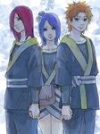  akatsuki_(naruto) blue_hair flower hand_holding holding_hands konan labret_piercing nagato nagato_(naruto) naruto naruto_shippuuden orange_hair pixiv_thumbnail red_hair resized sana-k-kkr smile yahiko yahiko_(naruto) 