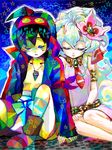  1girl closed_eyes colorful couple flower goggles hair_flower hair_ornament hetero jewelry nia_teppelin simon sitting ss_kankon tegaki tengen_toppa_gurren_lagann younger 