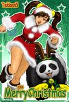  2004 boots brown_hair christmas hat ling_xiaoyu official_art panda santa_costume santa_hat solo tekken twintails 