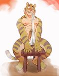 bench blush chubby erection fat feline fundoshi leonhusky male muscles nude penis pose sauna smile solo tiger underwear 