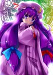  :&lt; absurdres blush breasts crescent hair_ribbon hamuta0404 hand_on_own_chest hat highres large_breasts long_hair patchouli_knowledge purple_eyes purple_hair ribbon solo touhou 