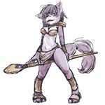  1girl am3838 blue_hair bra bracelet canine clothed crotch_rub female fox furry hair jewelry krystal leg_band nintendo polearm sandals shoes short_hair shoulder_guards shoulder_pads skirt solo staff star_fox tail tail_band tribal video_games weapon 