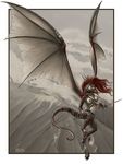  dragon female flying leather mountain nude philipp_peteranderl scalie silber solo straps sword tess weapon 
