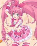  :d blue_eyes bow braid brooch choker cure_melody dual_wielding earrings eyelashes frills gathers hairband holding houjou_hibiki jewelry kannagi_kaname long_hair magical_girl midriff musical_note navel open_mouth panties pantyshot pink_bow pink_choker pink_hair pink_legwear pleated_skirt precure skirt smile solo suite_precure thighhighs underwear very_long_hair white_panties wrist_cuffs 