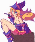  bad_id bad_pixiv_id bare_shoulders blonde_hair blue_eyes blue_footwear boots breasts choker cleavage dark_magician_girl detached_sleeves duel_monster fingerless_gloves gloves hat highres long_hair medium_breasts metata miniskirt oekaki simple_background sitting skirt solo staff yuu-gi-ou yuu-gi-ou_duel_monsters 