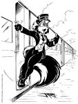  female joe_rosales leaning pocket_watch skunk solo train train_conductor uniform waistcoat working 