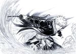  bankai bleach kurosaki_ichigo male_focus monochrome sketch solo sword washu_m weapon 