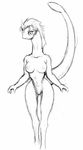  breasts female long_neck monochrome scalie solo standing unknown_artist wide_hips トカゲ娘 
