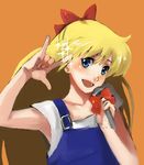  \m/ aino_minako bishoujo_senshi_sailor_moon blonde_hair blue_eyes bow hair_bow hairbow macross macross_frontier meme microphone nako overalls pixiv ranka_lee sailor_venus seikan_hikou 