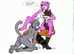 anthro bisexual cat duo feline female gay leo_(vg_cats) licking male mammal penetration penis plain_background pussy raccoon rick2tails sex straight tongue unknown_artist vaginal vaginal_penetration vg_cats vgcats white_background 