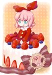  blue_eyes cake fairy food fruit kirby kirby_(series) kirby_64 nintendo pink_hair ribbon_(kirby) smile strawberry wings 