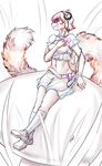  &hearts; belt claws female fluffy_tail fudchan headphones ipod midriff purple_eyes red_panda shoes sitting skirt smile solo stockings tail 