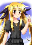  blonde_hair blush diesel-turbo dress fate_testarossa hair_ribbon long_hair lyrical_nanoha mahou_shoujo_lyrical_nanoha red_eyes ribbon smile solo standing twintails 