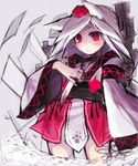  adapted_costume alternate_costume alternate_hairstyle animal_ears bad_id bad_pixiv_id blush goose_h hat inubashiri_momiji knife no_nose no_pants paper red_eyes short_hair silver_hair solo tokin_hat touhou white_hair wolf_ears 