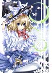  alice_margatroid bad_id bad_pixiv_id blonde_hair blue_eyes blush capelet character_doll cover cover_page crescent doll hairband hat highres kirisame_marisa nanase_nao patchouli_knowledge short_hair sitting solo thighhighs touhou white_legwear witch_hat 