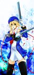  bad_id bad_pixiv_id beret blazblue blonde_hair bolverk dual_wielding green_eyes gun handgun hat highres holding noel_vermillion rice-bao solo thighhighs weapon 