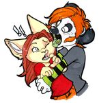  ! cat feline female hair heterochromia holly_massey lemur licking long_hair looking_at_each_other one_eye_closed open_mouth orange_hair pants red_hair shirt short_hair tongue zeriara_(character) 