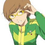  bad_id bad_pixiv_id brown_eyes brown_hair glasses grin jacket nishiuri_warito persona persona_4 satonaka_chie short_hair smile smiley_face solo track_jacket yellow-framed_eyewear 