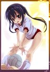  ball bent_over black_hair blush brown_eyes buruma gym_uniform highres k-on! long_hair nakano_azusa nekogoro solo twintails volleyball 