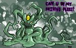  blush green grin looking_at_viewer male monster multiple_eyes muscles sheer solo tentacles yellow_eyes 