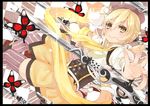  bad_id bad_pixiv_id beret blonde_hair blush body_blush boots border brown_legwear bug butterfly checkered checkered_background checkered_floor detached_sleeves drill_hair dutch_angle gun hair_ornament hairpin hat insect leaning_forward looking_at_viewer looking_back magical_girl magical_musket mahou_shoujo_madoka_magica outstretched_arm outstretched_hand pleated_skirt puffy_sleeves ribbon rifle short_hair skirt solo sparkle standing striped striped_legwear takuan_(takuan0907) thighhighs tomoe_mami twin_drills twintails vertical-striped_legwear vertical_stripes weapon yellow_eyes zettai_ryouiki 