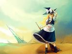  bad_id bad_pixiv_id blonde_hair bow braid broom hat highres kirisame_marisa littleb long_hair sand solo touhou witch_hat yellow_eyes 