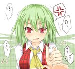  anger_vein angry ascot blush efe embarrassed face green_hair kazami_yuuka open_mouth plaid plaid_vest red_eyes short_hair solo tears touhou tsundere vest 