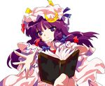  alphes_(style) blush book crescent hat highres long_hair oyu_no_kaori parody patchouli_knowledge purple_eyes purple_hair solo style_parody touhou transparent_background 
