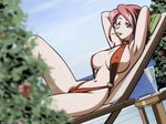  aoi_kiriko breasts brown_eyes chair dutch_angle large_breasts lounge_chair non-web_source pink_hair red_hair shinkon_gattai_godannar!! slingshot_swimsuit solo swimsuit watermark 