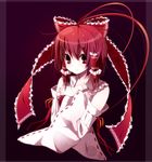  bad_id bad_pixiv_id bow detached_sleeves hair_bow hakurei_reimu highres rairateru red_eyes red_hair ribbon smile solo touhou upper_body 