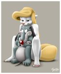  anthro blonde_hair canine dog duo embrace female hair long_hair male mammal minerva_mink mink mustelid mysticalpha nude smile 