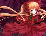  blonde_hair blue_eyes bonnet long_hair petals rose_petals rozen_maiden shinku solo twintails very_long_hair yuzuno_ha 