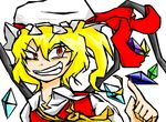  bacho blonde_hair flandre_scarlet grin hat red_eyes side_ponytail smile solo touhou wings 