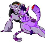  butt claws crossover drawn_together feline female grin interspecies kaylathedragoness lesbian mammal markings neyla ni-pul nipples popesslodovica raised_tail sly_cooper sly_cooper_(series) smile stripes video_games 
