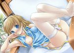  blonde_hair blue_eyes blush breasts chinese_dress goma nipples nopan original thighhighs 