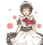 black_hair blush closed_eyes eyes_closed female genderswap lowres luffyko maid monkey_d_luffy one_piece open_mouth short_hair smile solo white_background 