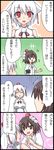  4koma animal_ears bad_id bad_pixiv_id breasts brown_eyes brown_hair comic hat highres inubashiri_momiji large_breasts multiple_girls nase red_eyes shameimaru_aya tokin_hat touhou translated white_hair 