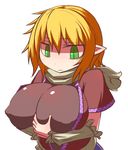  blonde_hair breasts covered_nipples dress green_eyes hakika huge_breasts mizuhashi_parsee no_bra pointy_ears puffy_nipples short_hair simple_background solo touhou 